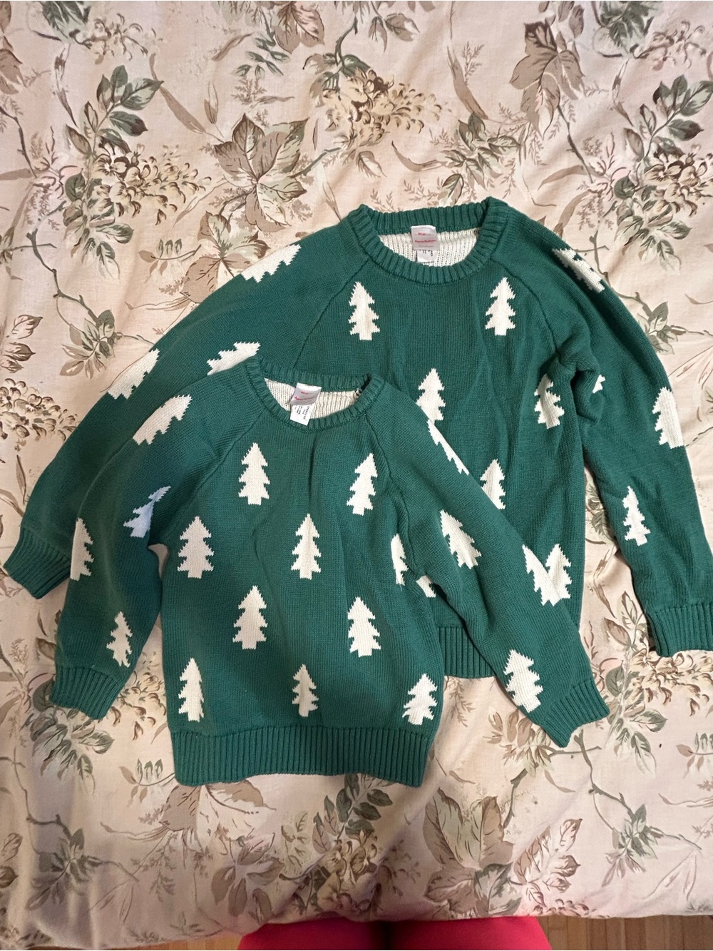 Hanna Andersson Green Crewneck Sweater with White Tree Motif